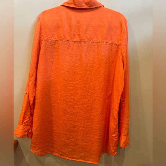 Sigrid Olsen Linen Blend Button-Down Shirt Tunic Top Roll Tab Sleeves Sz XL - Picture 3 of 11